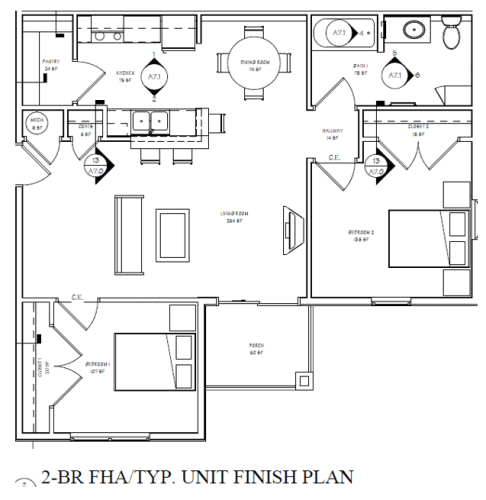Floor Plan  2 Bed 1 Bath