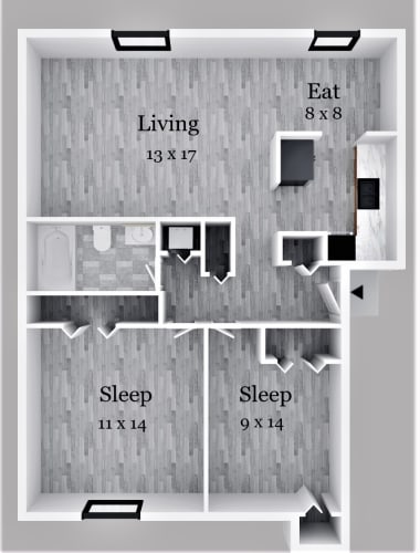 Floor Plan  Two Bedroom One Bath