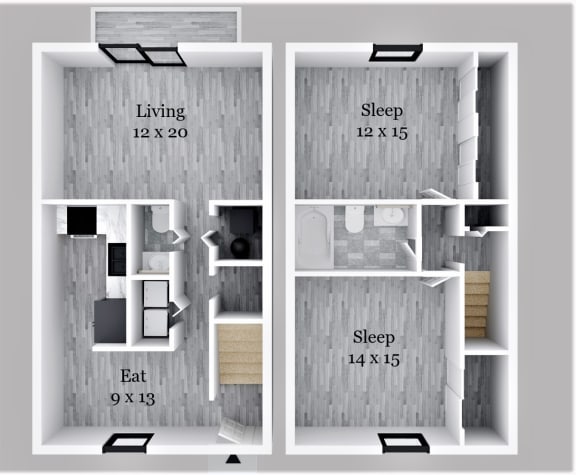 Floor Plan  Two Bedroom 1.5 Bath TH