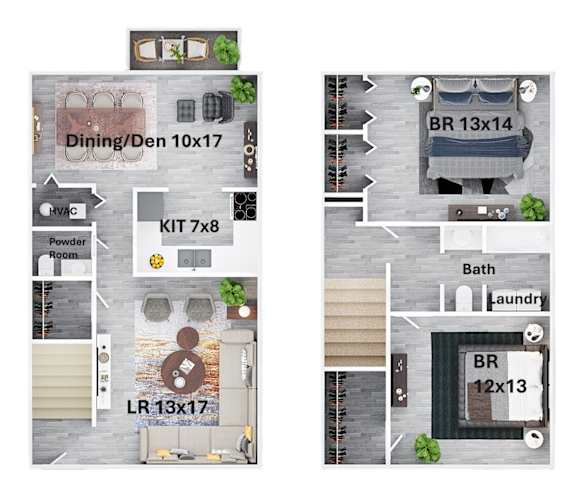 Floor Plan  A floor plan of a house with a dining area, kitchen, laundry, and bathroom.