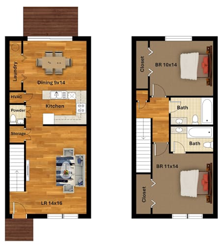 Floor Plan  A floor plan of a house with a kitchen, dining area, and bathroom.