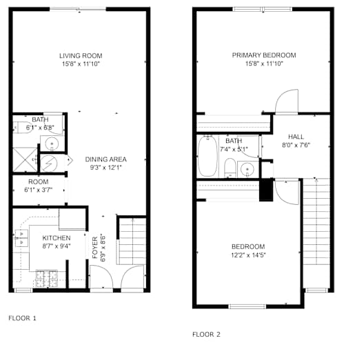 Floor Plan  A floor plan of a two-story house with labeled rooms and dimensions.