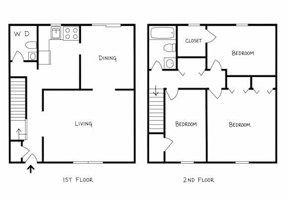 Floor Plan  A black and white image of a floor plan for a two-story home.