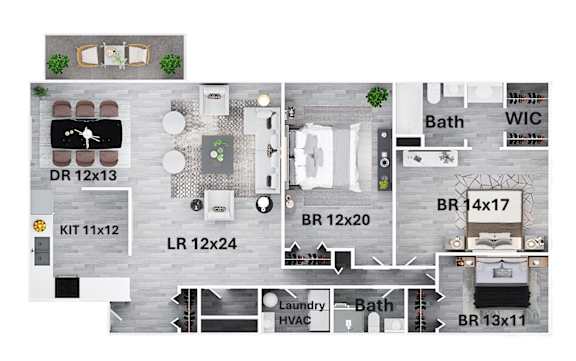Floor Plan  A floor plan of a house with labeled rooms and dimensions.