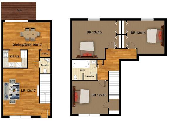 Floor Plan  A floor plan of a house with a dining area, powder room, and laundry room.