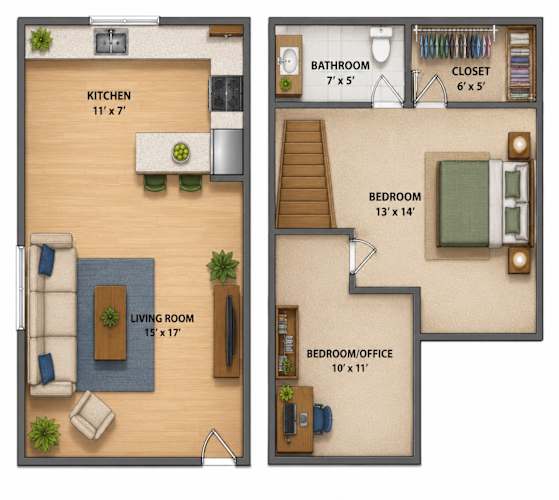 Floor Plan  A floor plan of a house showing the layout of the rooms.