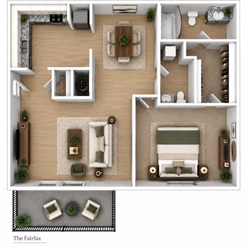 Floor Plan  A floor plan of a house layout with a living room, dining room, kitchen, and bedrooms.