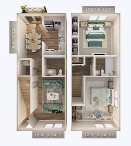 Floor Plan  A set of four images showing different layouts of a room with dimensions.