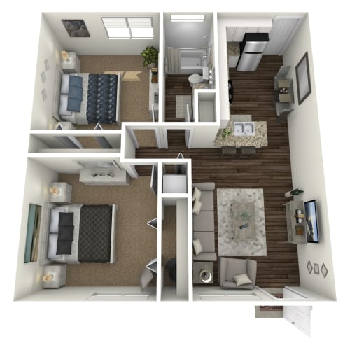 Floor Plan  a 3d rendering of a floor plan with a bedroom and living room
