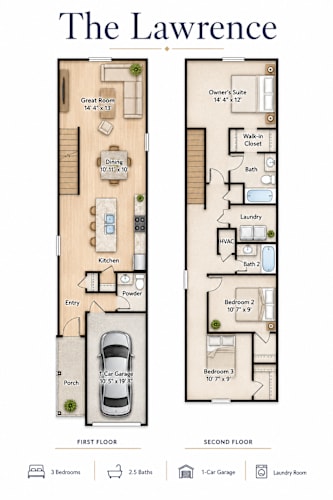 Floor Plan  A floor plan of a two-story home named The Lawrence.