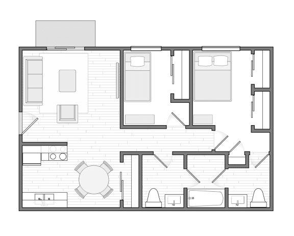 Floor Plan  a black and white floor plan of a modern apartment