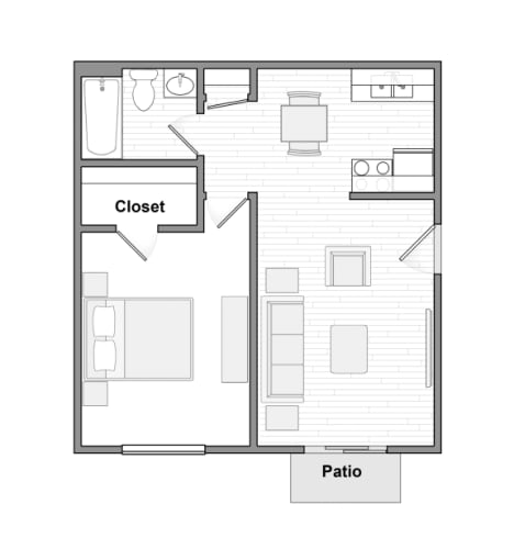 Floor Plan  a floor plan of a room with a closet and a patio