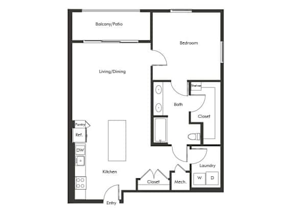 Floor Plan  One bedroom floor plan at Chromatic Flats Apartments in San Diego CA