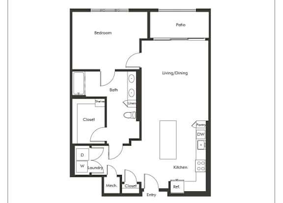 Floor Plan  One bedroom floor plan at Chromatic Flats Apartments in San Diego CA