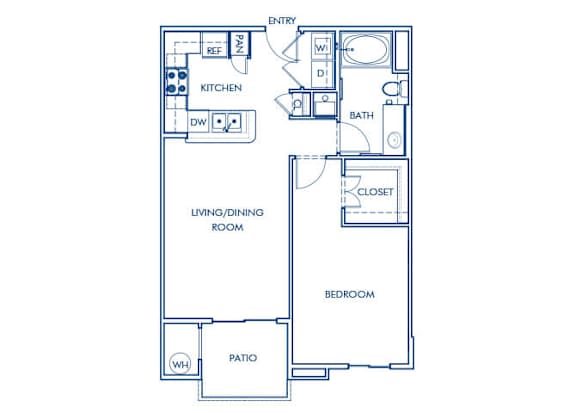 Floor Plan  One bedroom floor plan at Cresterra Apartments in San Marcos CA
