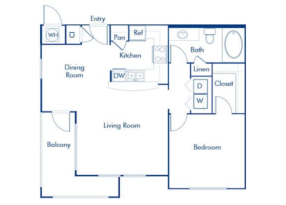 Floor Plan  One bedroom floor plan at Landara Apartments in Ontario CA