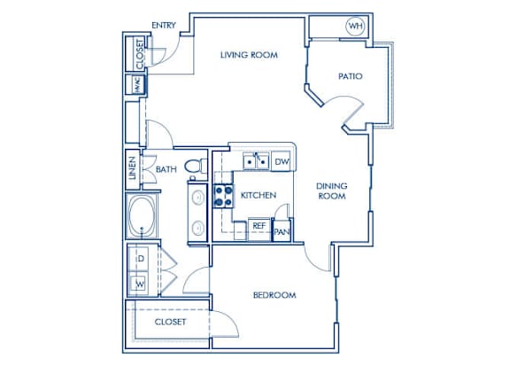 Floor Plan  One bedroom floor plan at Cresterra Apartments in San Marcos CA