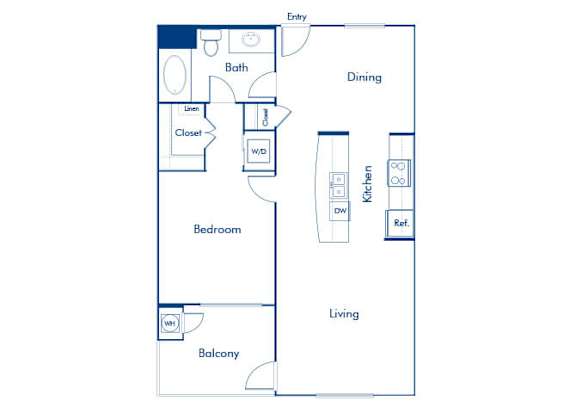 Floor Plan  One bedroom floor plan at Landara Apartments in Ontario CA