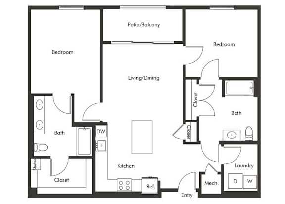 Floor Plan  Two bedroom floor plan at Chromatic Flats Apartments in San Diego CA