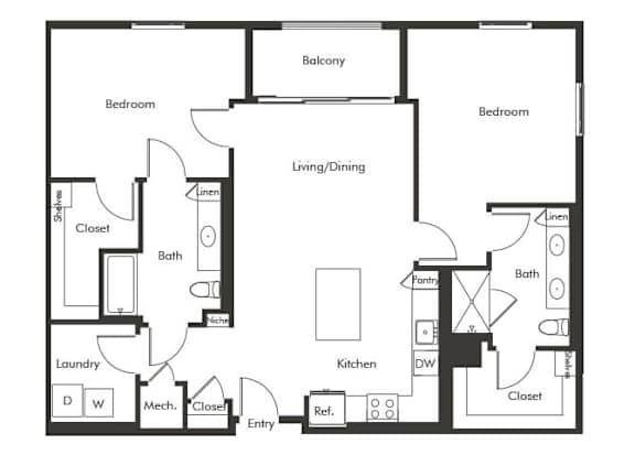 Floor Plan  Two bedroom floor plan at Chromatic Flats Apartments in San Diego CA
