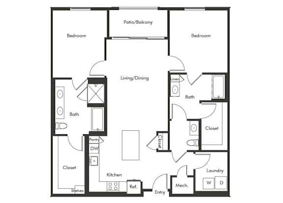 Floor Plan  Two bedroom floor plan at Chromatic Flats Apartments in San Diego CA