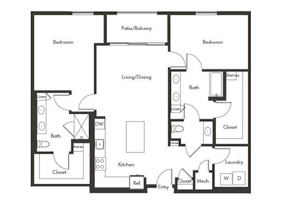 Floor Plan  Two bedroom floor plan at Chromatic Flats Apartments in San Diego CA