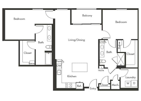 Floor Plan  Two bedroom floor plan at Chromatic Flats Apartments in San Diego CA