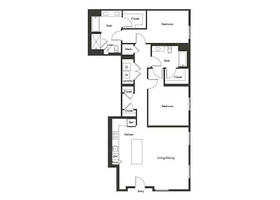 Floor Plan  Two bedroom floor plan at Chromatic Flats Apartments in San Diego CA