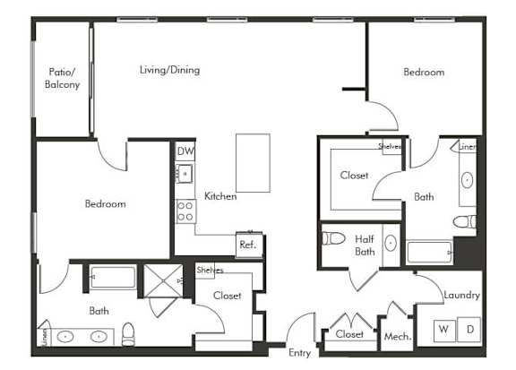 Floor Plan  Two bedroom floor plan at Chromatic Flats Apartments in San Diego CA