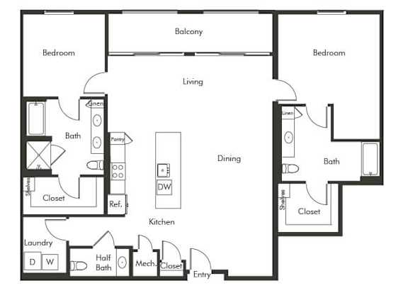 Floor Plan  Two bedroom floor plan at Chromatic Flats Apartments in San Diego CA
