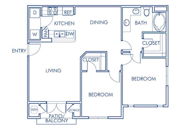 Floor Plan  Two bedroom floor plan at Sierra at Otay Ranch Apartments in Chula Vista CA