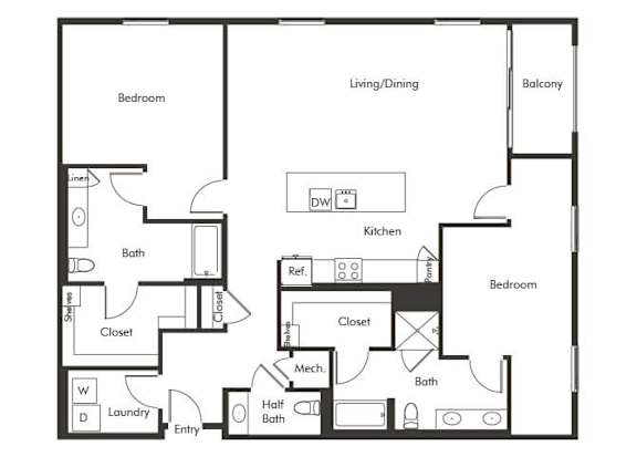 Floor Plan  Two bedroom floor plan at Chromatic Flats Apartments in San Diego CA