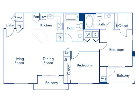 Floor Plan  Two bedroom floor plan at Landara Apartments in Ontario CA