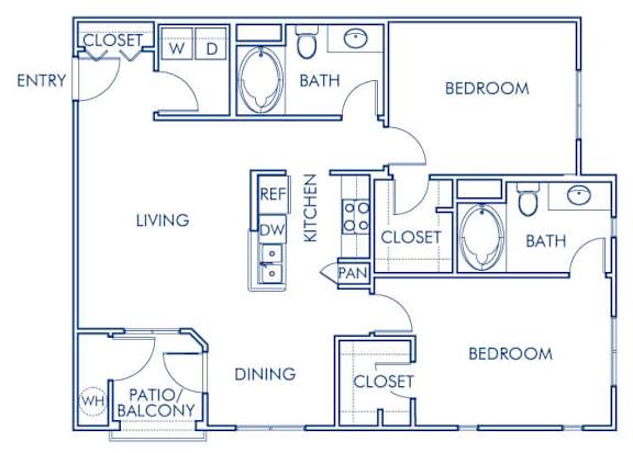 Floor Plan  Two bedroom floor plan at Sierra at Otay Ranch Apartments in Chula Vista CA