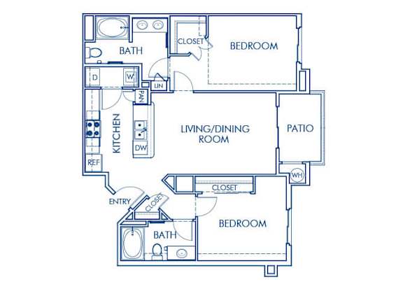 Floor Plan  Two bedroom floor plan at Cresterra Apartments in San Marcos CA