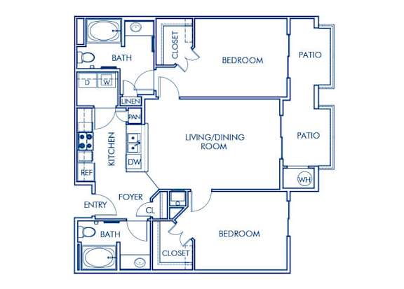 Floor Plan  Two bedroom floor plan at Cresterra Apartments in San Marcos CA