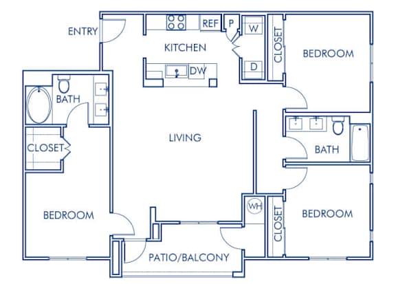 Floor Plan  Three bedroom floor plan at Sierra at Otay Ranch Apartments in Chula Vista CA