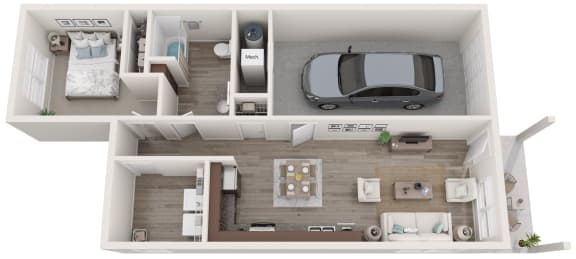 Floor Plan  a 3d rendering of a bedroom with a car