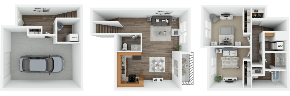 Floor Plan  a 3d rendering of a floor plan with a bedroom and a living room