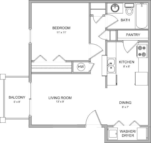 Floor Plan  A black and white image of a house floor plan.