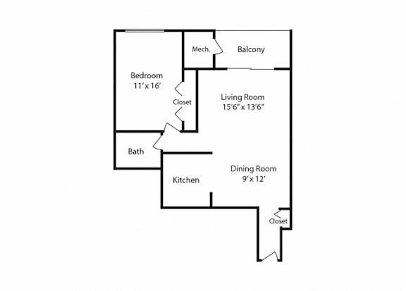 Floor Plan  1 Bedroom 1 Bath Floor Plan