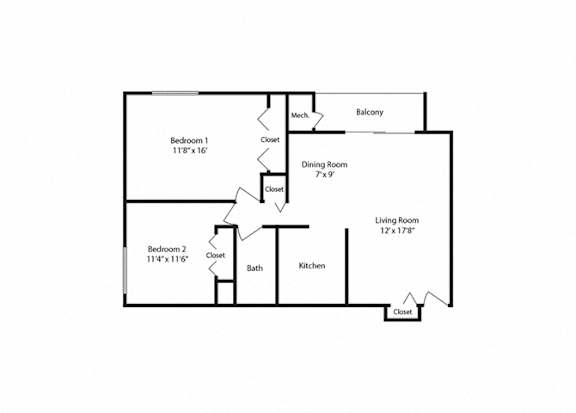 Floor Plan  2 Bedroom 1 Bath Floor Plan