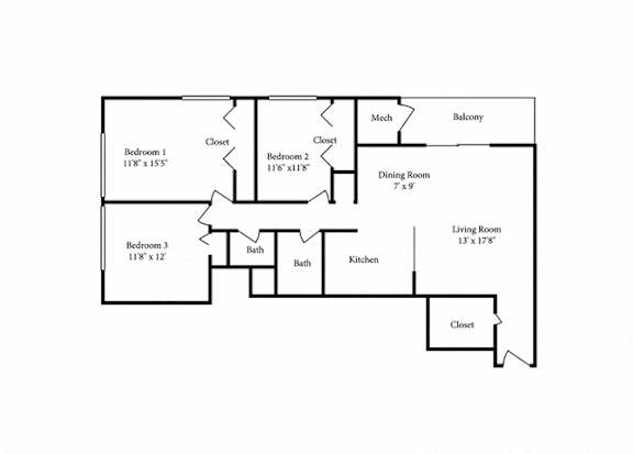 Floor Plan  3 Bedroom 2 Bath Floor Plan
