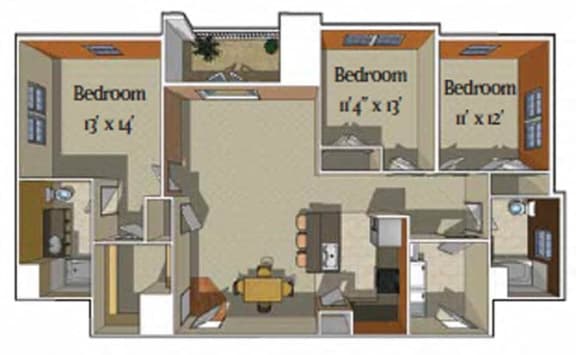 Floor Plan  Davos – 3 bedroom 2 bath