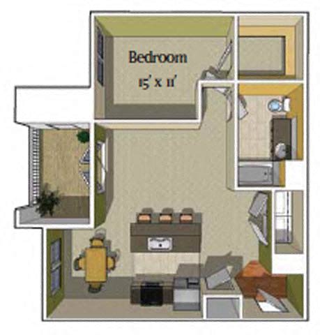 Floor Plan  Tahoe – 1 bedroom 1 bath