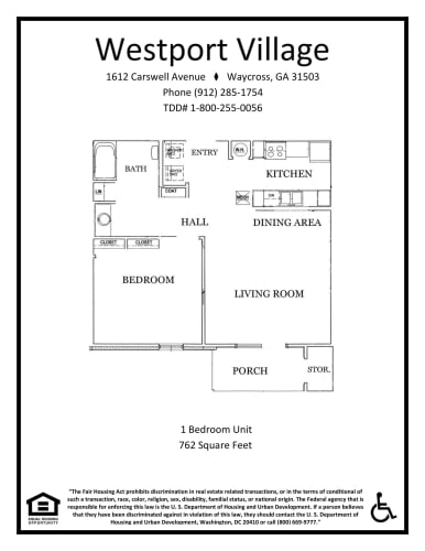 Floor Plan  1Bedroom/ 1 Bath