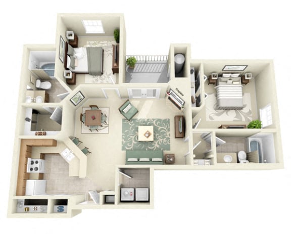 Floor Plan  Lexington Two Bedroom Floor Plan 3D Image