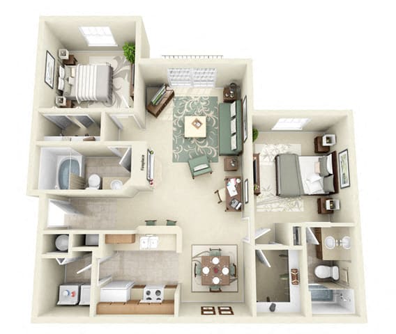 Floor Plan  Lexington Two Bedroom Floor Plan 3D Image