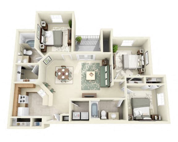 Floor Plan  Churchill Three Bedroom Floor Plan 3D Image