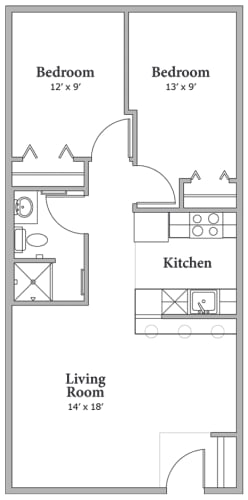Floor Plan  2 Bed 1 Bath Floorplan at Middle Creek Village LLC, Vail, CO
